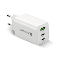 Įkroviklis - everActive GaN 65W 1 USB, 2 USB-C Greitas Įkrovimas 4+ Baltas