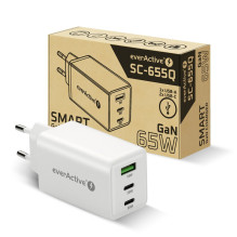 Charger - everActive GaN 65W 1 USB, 2 USB-C Quick Charge 4+ White Charger - everActive GaN 65W 1 USB, 2 USB-C Quick Charge 4+ White
