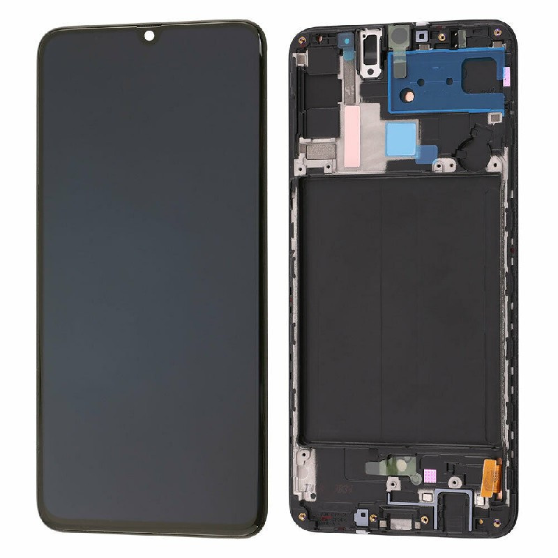 Ekranas Samsung A705 A70 2019 su lietimui jautriu stikliuku ir rėmeliu Black originalus (used Grade C)