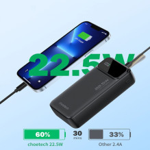 Choetech Choetech išorinė baterija 30000 mAh, juoda