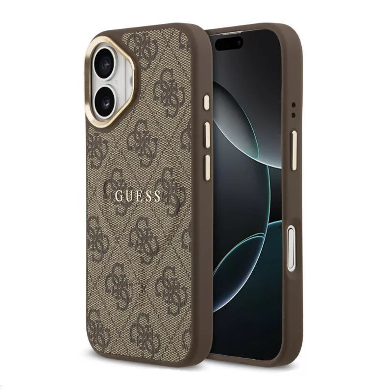 Guess Apple iPhone 17 PU Leather 4G Gold Frame MagSafe Case Brown