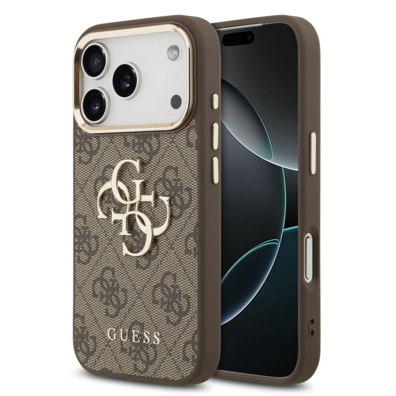 Guess Apple iPhone 17 Pro Max PU Leather 4G Metal Logo Gold Frame MagSafe Case Brown
