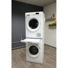 Washing machine and dryer stacking kit with drawer and strap, white