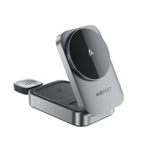 Acefast E22 3-in-1 Wireless Inductive Charging Station, MagSafe Compatible - Gray