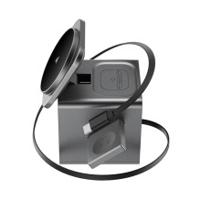 Acefast E34 22.5W 3-in-1 inductive charger with built-in cable for smartphone and smartwatch - gray
