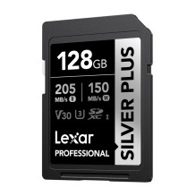 Atminties kortelė - Lexar Professional SILVER PLUS SDXC 128GB 205 MB / s Skaitymas 150 MB / s Rašymas Atminties kortelė - Lexar Professional SILVER PLUS SDXC 128GB 205 MB / s Skaitymas 150 MB / s Rašymas