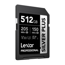 Atminties Kortelė - Lexar Professional SILVER PLUS SDXC 512GB 205 MB / s Skaitymas, 150 MB / s Rašymas Atminties Kortelė - Lexar Professional SILVER PLUS SDXC 512GB 205 MB / s Skaitymas, 150 MB / s Rašymas