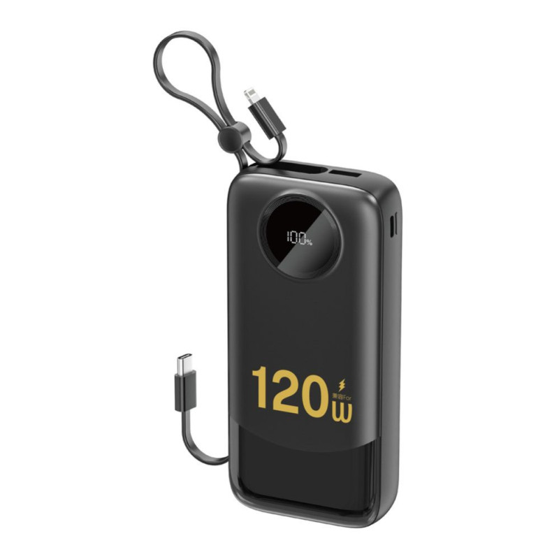 „Dudao K13Pro“ 20000mAh išorinė baterija su įmontuotu laidu, juoda