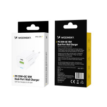 „Wozinsky WWC-35W GaN USB-A + USB-C“ sieninis įkroviklis – baltas
