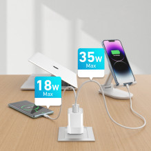 „Wozinsky WWC-35W GaN USB-A + USB-C“ sieninis įkroviklis – baltas
