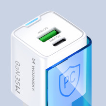 „Wozinsky WWC-35W GaN USB-A + USB-C“ sieninis įkroviklis – baltas