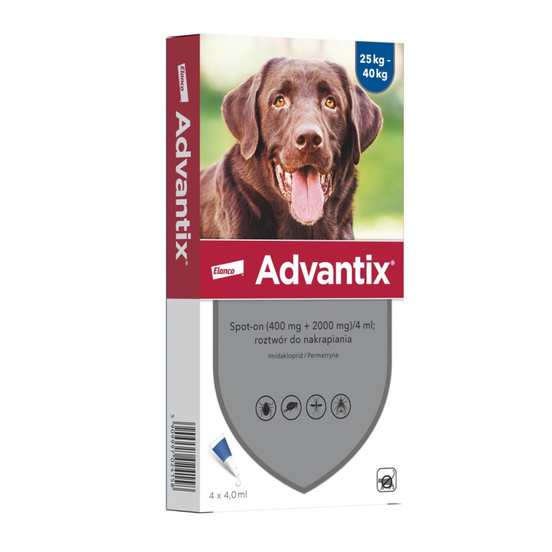 Advantix - parazitų lašai šunims L - 4 x 4 ml