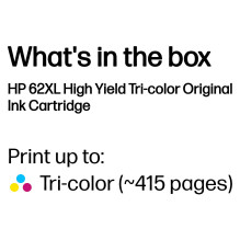 HP 62XL High Yield Tri-color Original ink cartridge HP 62XL High Yield Tri-color Original ink cartridge