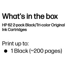 HP 62 2-Pack Tri-color / Black Original Combo ink cartridge HP 62 2-Pack Tri-color / Black Original Combo ink cartridge