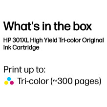 HP 301XL didelės talpos trijų spalvų originali rašalo kasetė