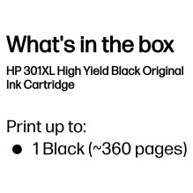 HP 301XL didelės talpos originali juoda rašalo kasetė HP 301XL didelės talpos originali juoda rašalo kasetė