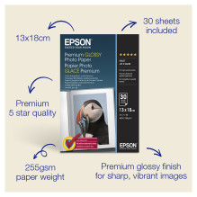 Epson Premium Glossy Photo Paper - 13x18cm - 30 Sheets