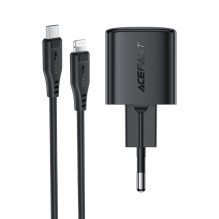 „Acefast A118“ 30 W „GaN USB-C“ sieninis įkroviklis su 1,2 m USB-C–Lightning laidu – juodas