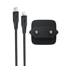„Acefast A118“ 30 W „GaN USB-C“ sieninis įkroviklis su 1,2 m USB-C–Lightning laidu – juodas
