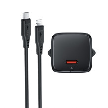 Acefast A118 30W GaN USB-C Wall Charger with 1.2m USB-C to Lightning Cable - Black