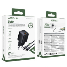 Acefast A118 30W GaN USB-C Wall Charger with 1.2m USB-C to Lightning Cable - Black