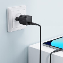 „Acefast A118“ 30 W „GaN USB-C“ sieninis įkroviklis su 1,2 m USB-C–Lightning laidu – juodas