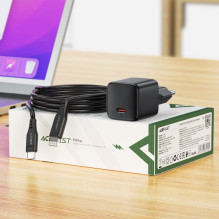 „Acefast A118“ 30 W „GaN USB-C“ sieninis įkroviklis su 1,2 m USB-C–Lightning laidu – juodas