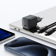„Acefast A118“ 30 W „GaN USB-C“ sieninis įkroviklis su 1,2 m USB-C–Lightning laidu – juodas