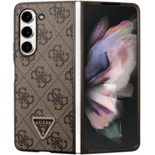 „Guess“ kietas odinis 4G trikampio formos dėklas „Samsung Galaxy Z Fold 5“, rudas