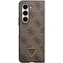 „Guess“ kietas odinis 4G trikampio formos dėklas „Samsung Galaxy Z Fold 5“, rudas
