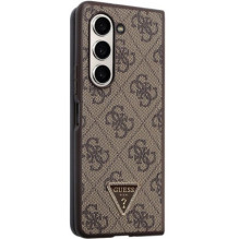 „Guess“ kietas odinis 4G trikampio formos dėklas „Samsung Galaxy Z Fold 5“, rudas