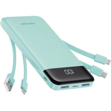 Nešiojamoji baterija 5V 3A 10000 mAh su integruotais laidais USB A / USB C / Lightning / Micro USB Charmast W1148 žalia