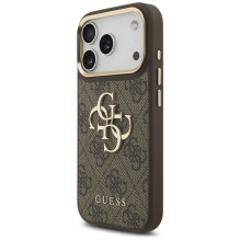 Guess 4G Big 4G Classic Logo Big Strap Metal Buttons Case for iPhone 17 Pro - Brown