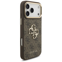 Guess 4G Big 4G Classic Logo Big Strap Metal Buttons Case for iPhone 17 Pro Max - Brown