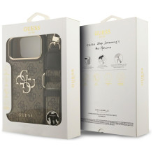 „Guess 4G Big 4G Classic“ logotipo ir didelių dirželių metalinių mygtukų dėklas, skirtas iPhone 17 Pro Max – rudas