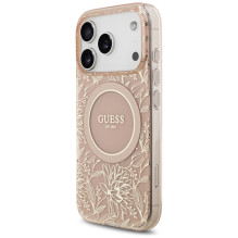 Guess IML Flowers Electro Pearl Strap MagSafe Case for iPhone 17 Pro - Pink