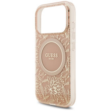„Guess IML Flowers Electro Pearl Strap MagSafe“ dėklas, skirtas „iPhone 17 Pro“ – rožinis