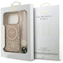 „Guess IML Flowers Electro Pearl Strap MagSafe“ dėklas, skirtas „iPhone 17 Pro“ – rožinis