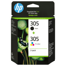 HP 305 2 vnt. trijų spalvų / juodos spalvos originalių rašalo kasečių pakuotė
