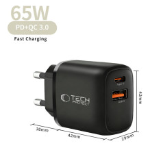 Ładowarka sieciowa Tech-Protect NCA65W-GAN PD 65W / QC3.0 2-Porty - czarna