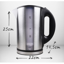 Adler AD 1216 elektrinis virdulys 1,7 l juodas, sidabrinis 2200 W