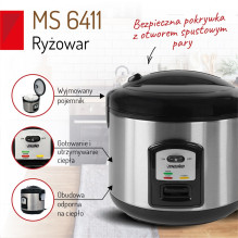 Mesko MS 6411 ryžių viryklė, juoda, nerūdijantis plienas, 1000 W Mesko MS 6411 ryžių viryklė, juoda, nerūdijantis plienas, 1000 W
