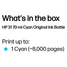 HP 31 70ml Cyan Original Bottled Ink Cartridge for Smart Tank SeriesPrinters