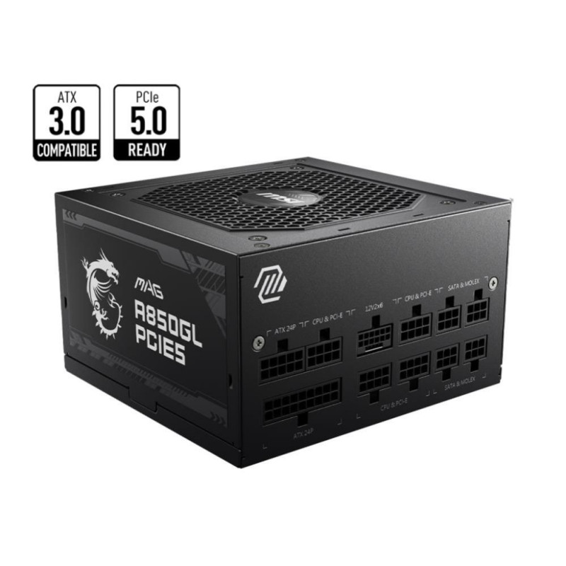 MSI Power Supply, , 850 Watts, Efficiency 80 PLUS GOLD, PFC Active, MAGA850GLPCIE5