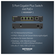 NETGEAR 5-Port Gigabit Ethernet PoE+ Plus Switch (GS305EP) NETGEAR 5-Port Gigabit Ethernet PoE+ Plus Switch (GS305EP)