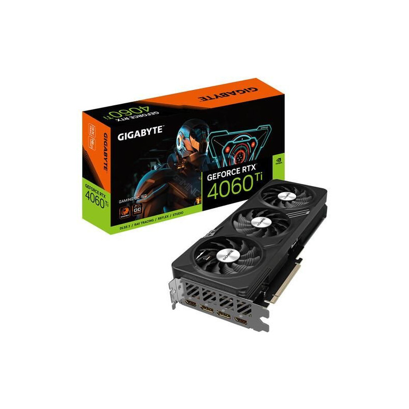 Gigabyte Graphics Card, , NVIDIA GeForce RTX 4060 Ti, 16 GB, GDDR6, 128 bit, PCIE 4.0 16x, Memory 2595 MHz, Dual Slot Fa