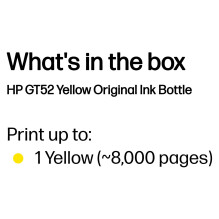 HP GT52 geltonos spalvos originali rašalo kasetė buteliuke, skirta „DeskJet GT“ serijos spausdintuvams