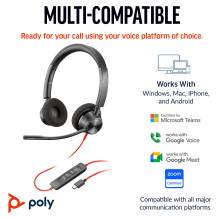 HP Poly Blackwire 3320 Stereo USB-C Headset +USB-C / A Adapter