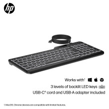 HP 405 laidinė klaviatūra su foniniu apšvietimu HP 405 laidinė klaviatūra su foniniu apšvietimu