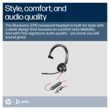 HP Poly Blackwire 3310 Monoural Microsoft Teams sertifikuotos USB-C ausinės + USB-C / A adapteris HP Poly Blackwire 3310 Monoural Microsoft Teams sertifikuotos USB-C ausinės + USB-C / A adapteris
